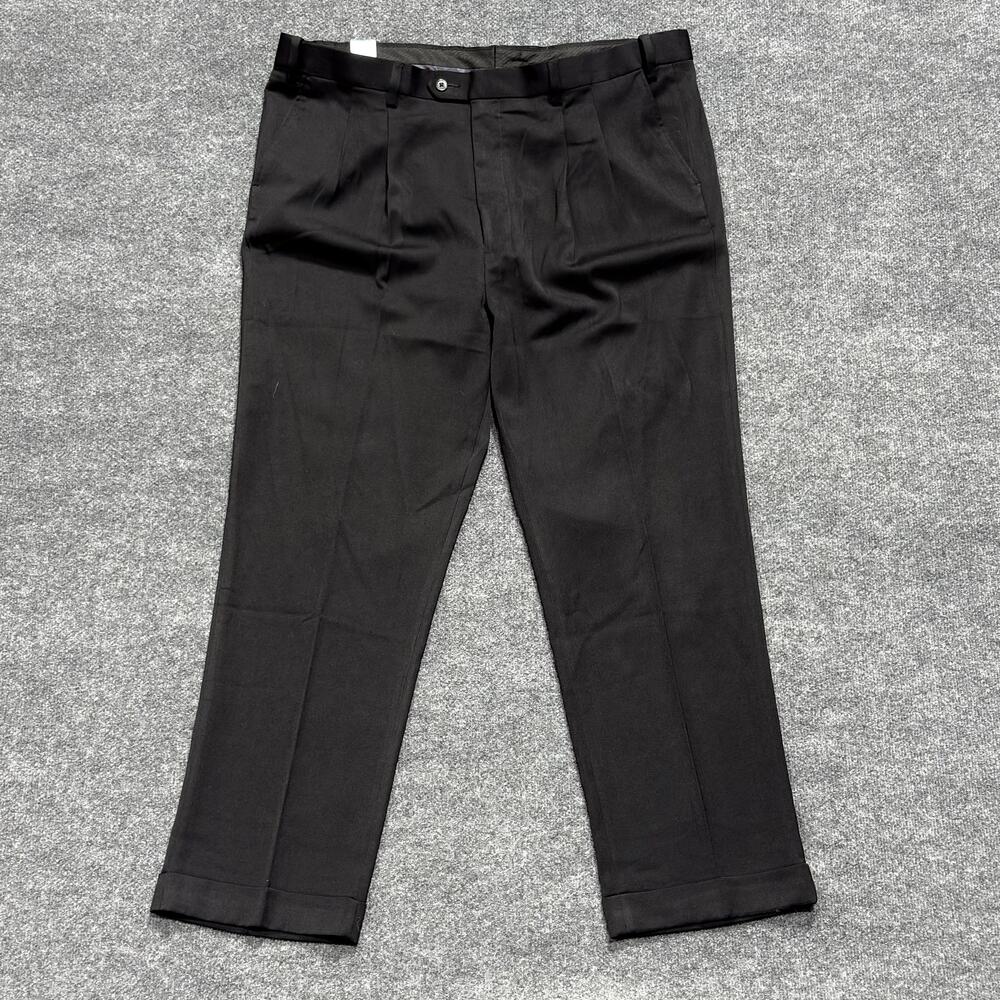 GS Pants Mens 44x30.5 Black Dress Slacks Pleated Cuffed Stretch Trousers
